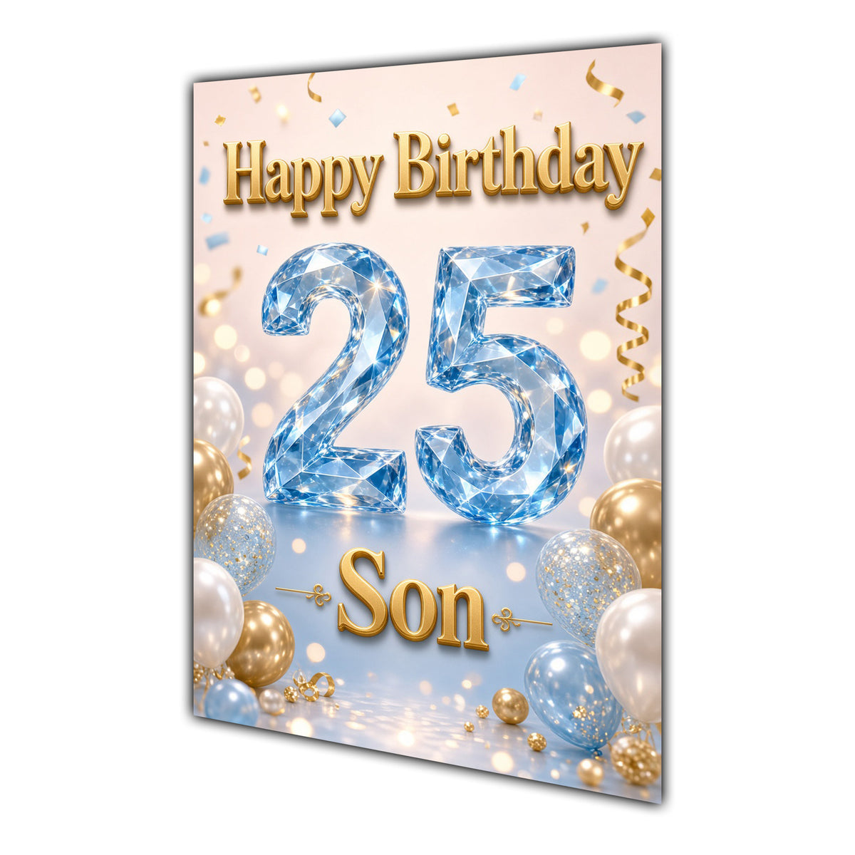 Happy Birthday Son 25th Blue Gold Balloons Greeting Card A5