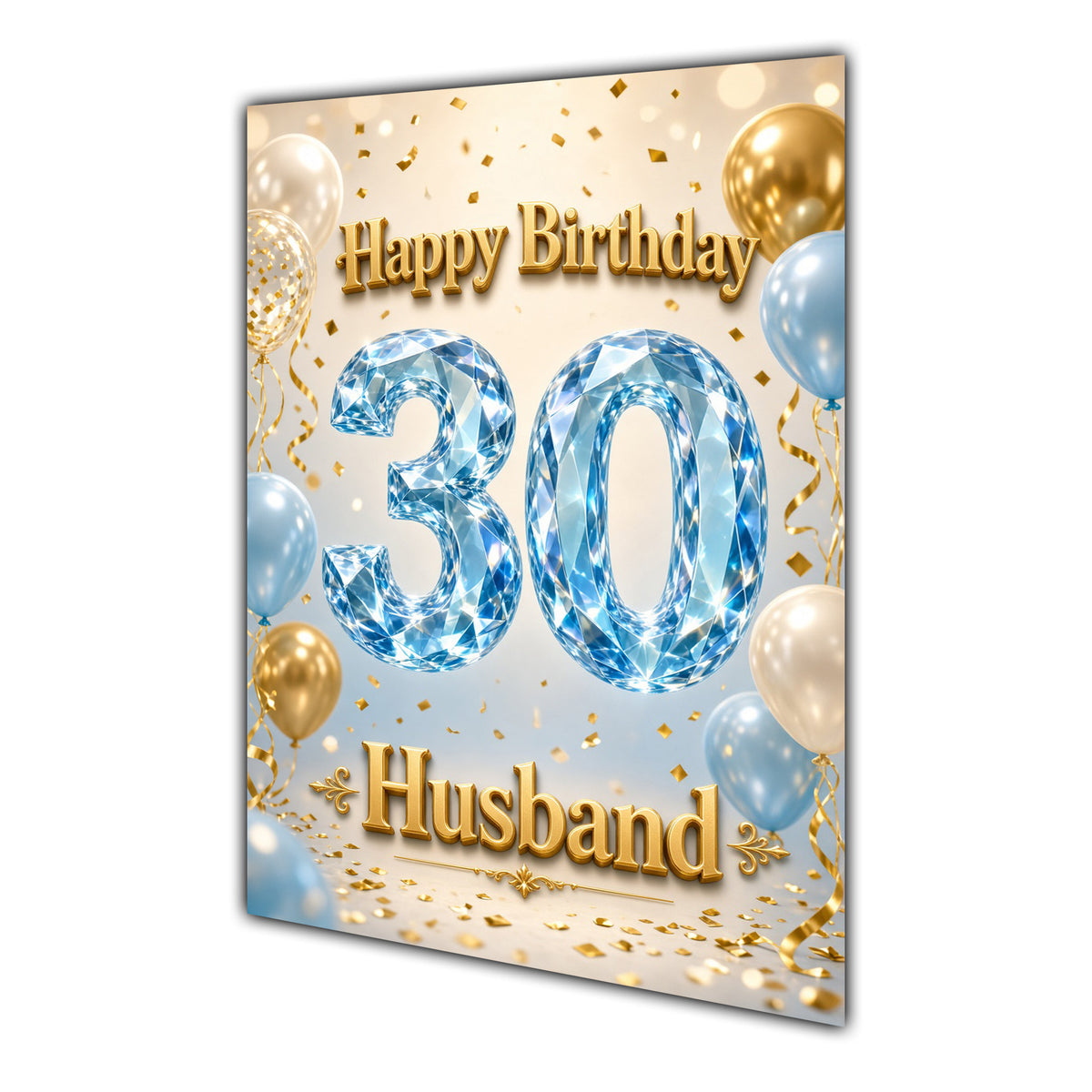 Happy Birthday Husband 30th Blue Gold Balloons Greeting Card A5