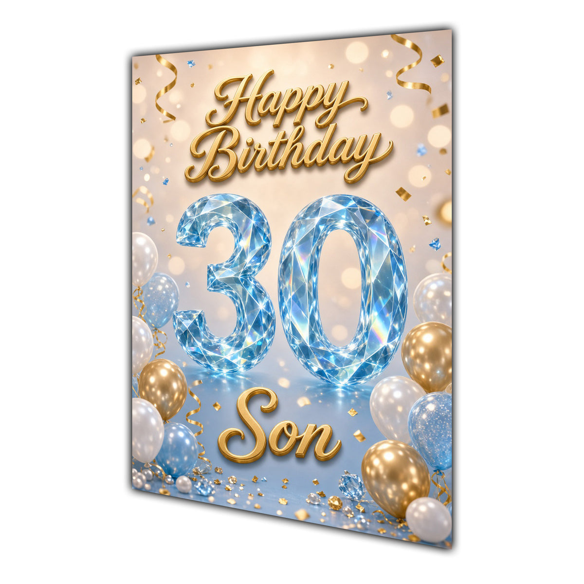 Happy Birthday Son 30th Blue Gold Balloons Greeting Card A5