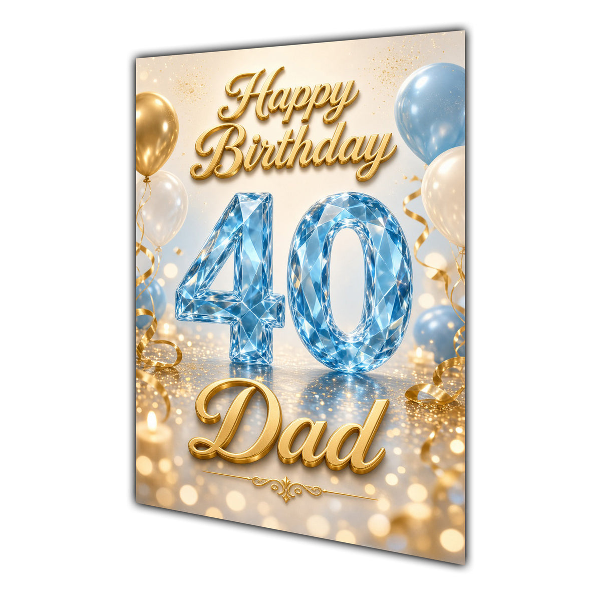 Happy Birthday Dad 40th Blue Gold Balloons Greeting Card A5