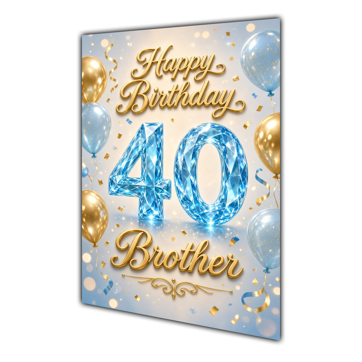 Happy Birthday Brother 40th Blue Gold Balloons Greeting Card A5