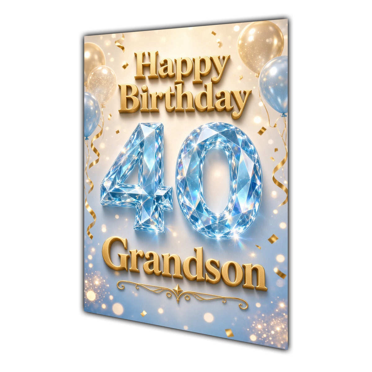 Happy Birthday Grandson 40th Blue Gold Balloons Greeting Card A5