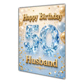 Happy Birthday Husband 50th Blue Gold Balloons Greeting Card A5
