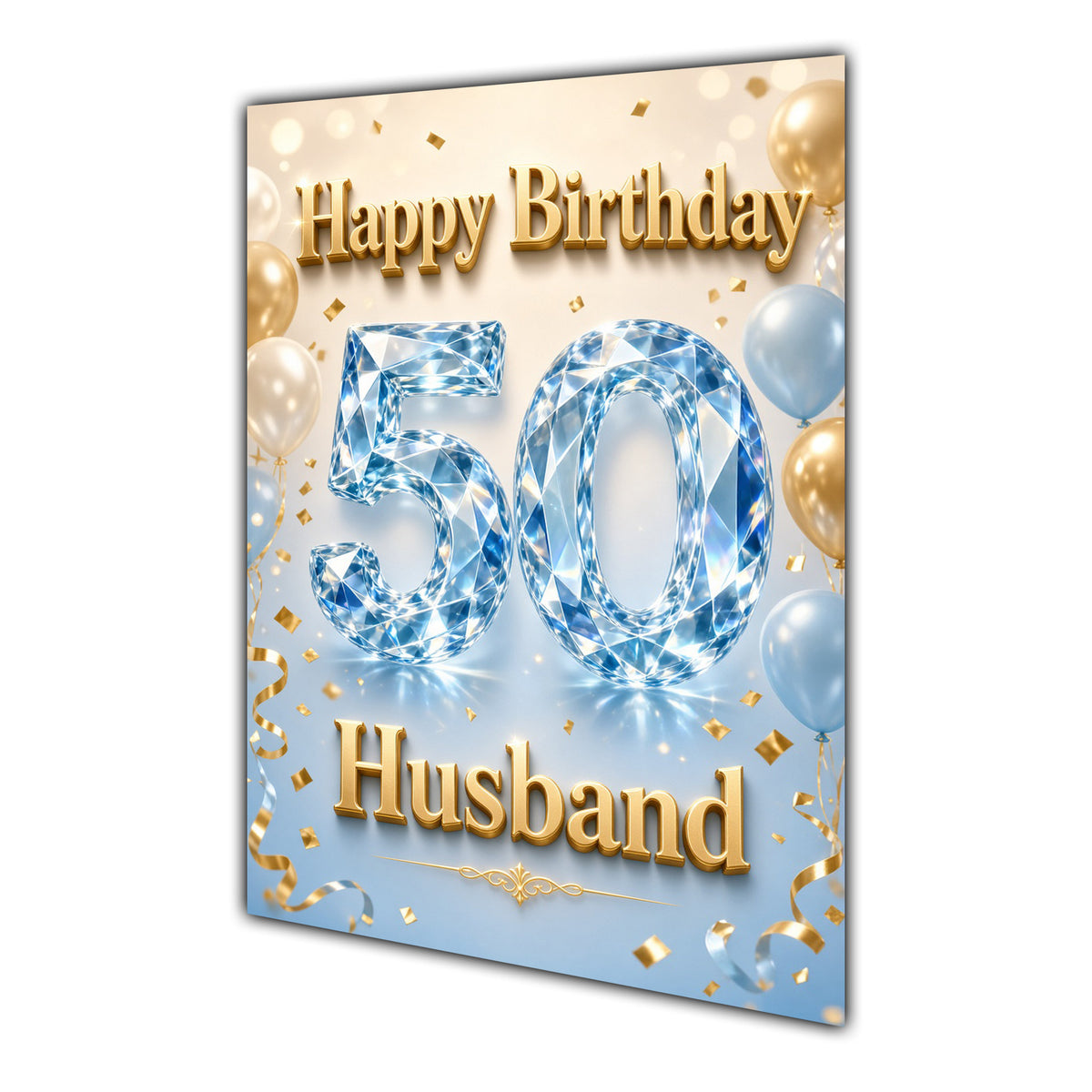 Happy Birthday Husband 50th Blue Gold Balloons Greeting Card A5