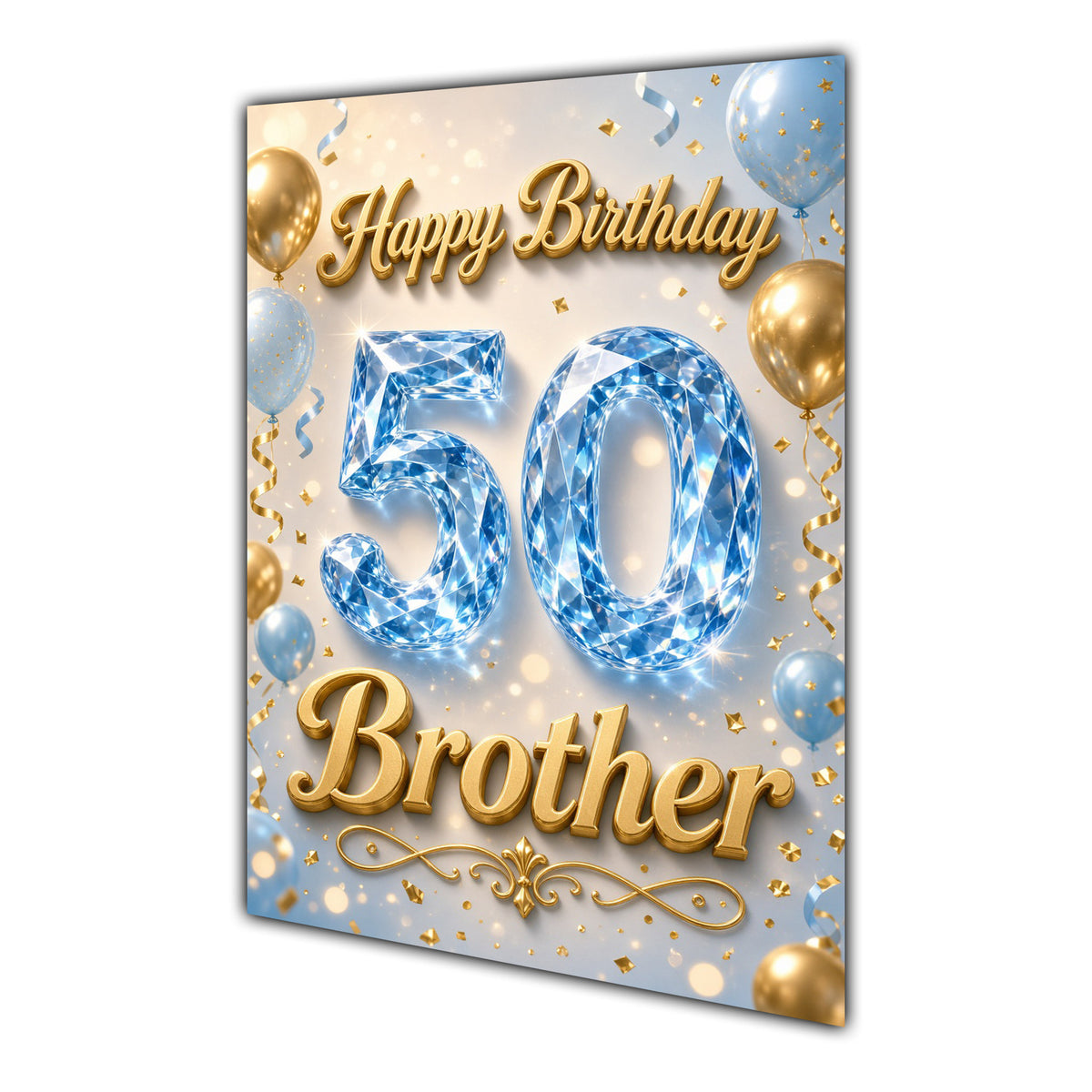 Happy Birthday Brother 50th Blue Gold Balloons Greeting Card A5
