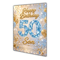 Happy Birthday Son 50th Blue Gold Balloons Greeting Card A5