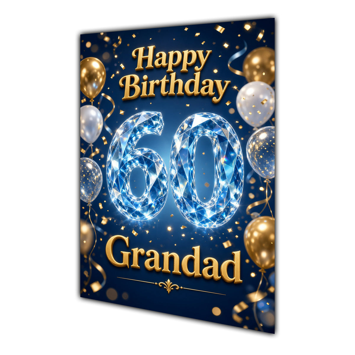Happy Birthday Grandad 60th Blue Gold Balloons Greeting Card A5