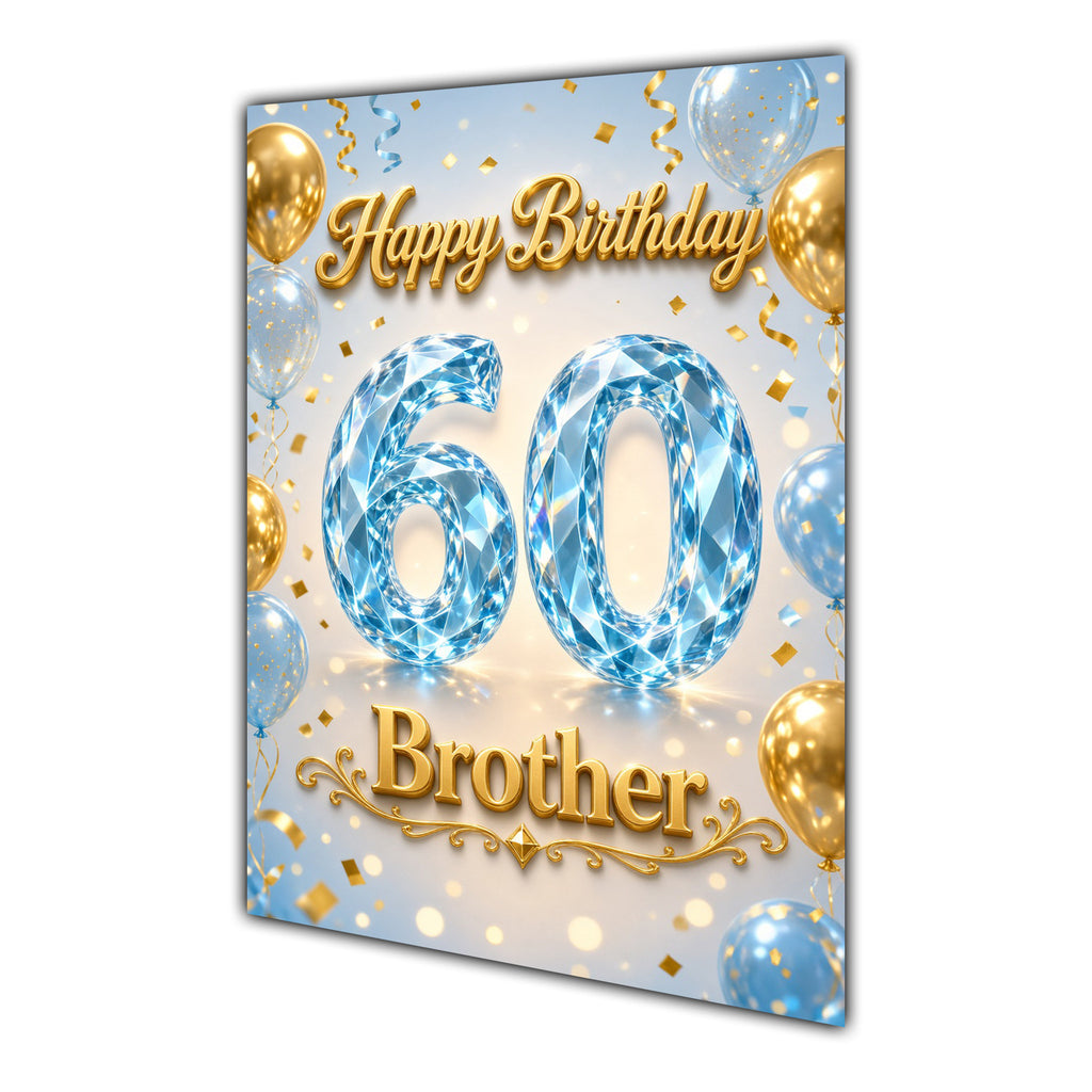 Happy Birthday Brother 60th Blue Gold Balloons Greeting Card A5