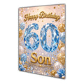 Happy Birthday Son 60th Blue Gold Balloons Greeting Card A5