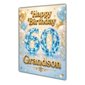 Happy Birthday Grandson 60th Blue Gold Balloons Greeting Card A5