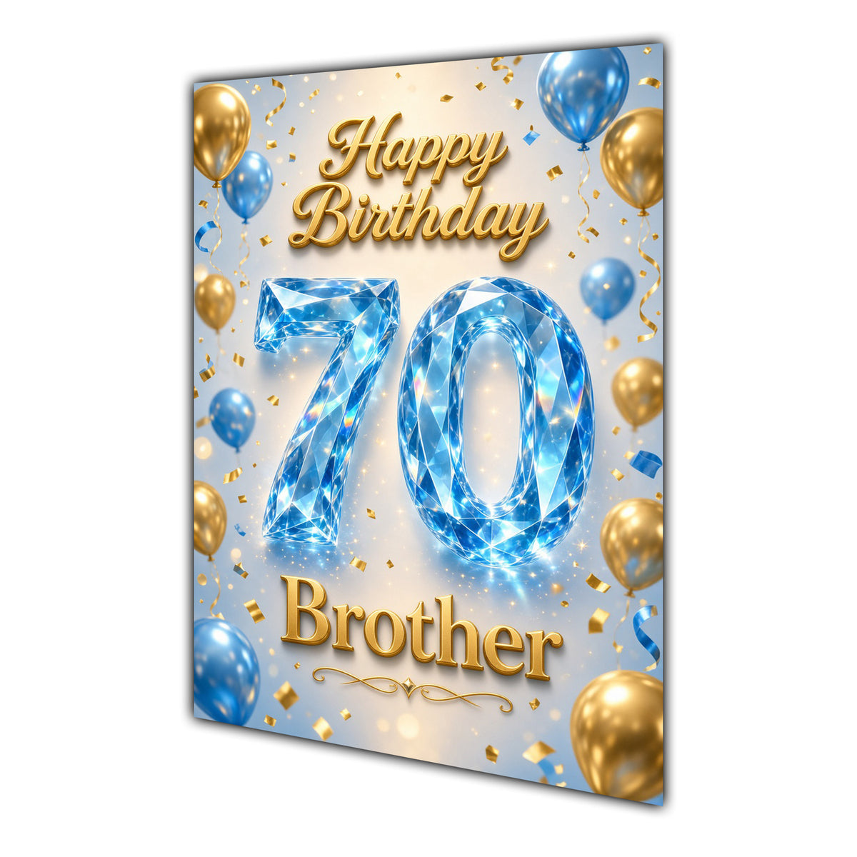 Happy Birthday Brother 70th Blue Gold Balloons Greeting Card A5
