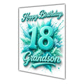 Happy Birthday Grandson 18th Teal Splash Greeting Card A5