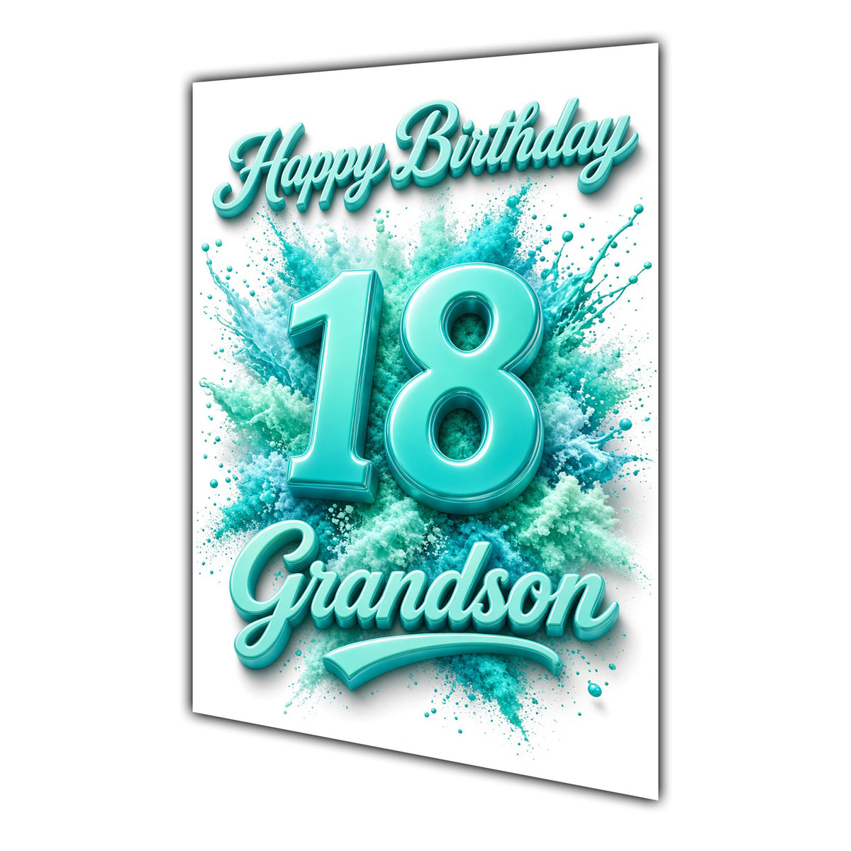 Happy Birthday Grandson 18th Teal Splash Greeting Card A5
