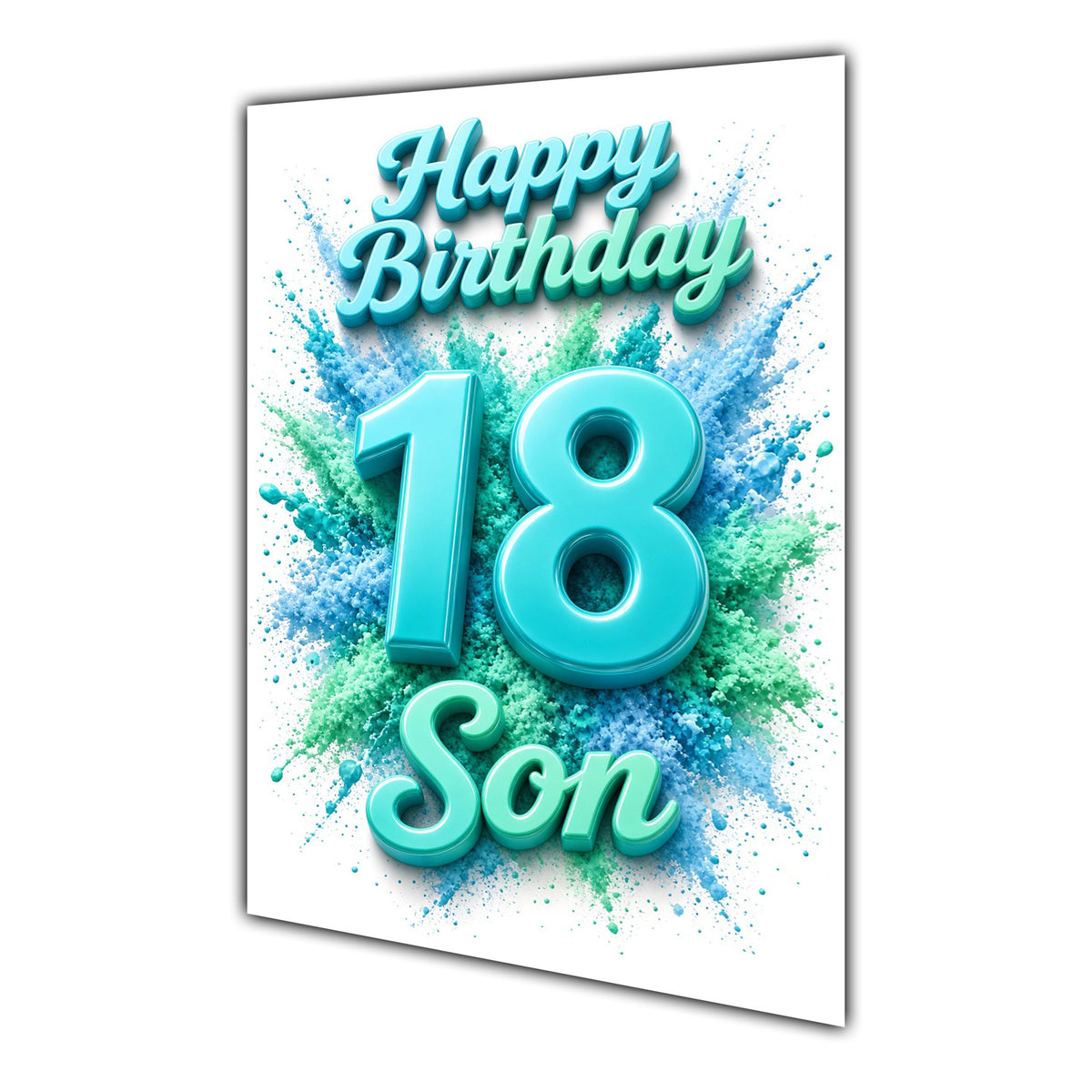 Happy Birthday Son 18th Teal Splash Greeting Card A5
