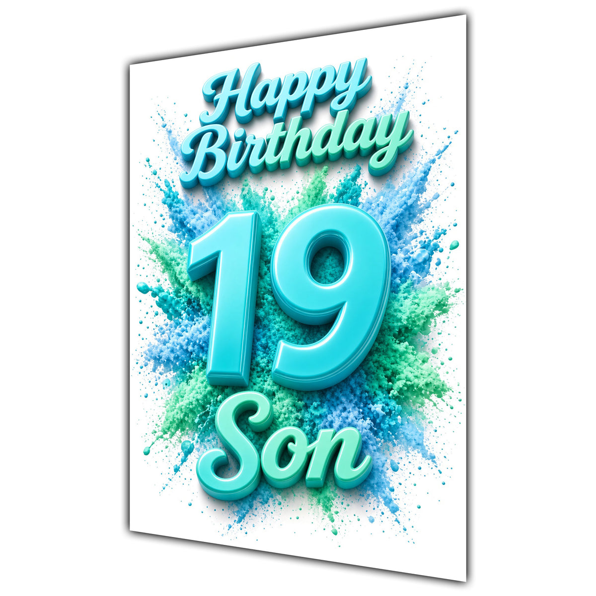Happy Birthday Son 19th Teal Splash Greeting Card A5