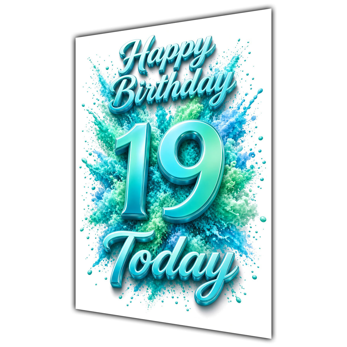 Happy Birthday 19th Teal Splash Greeting Card A5