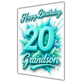Happy Birthday Grandson 20th Teal Splash Greeting Card A5