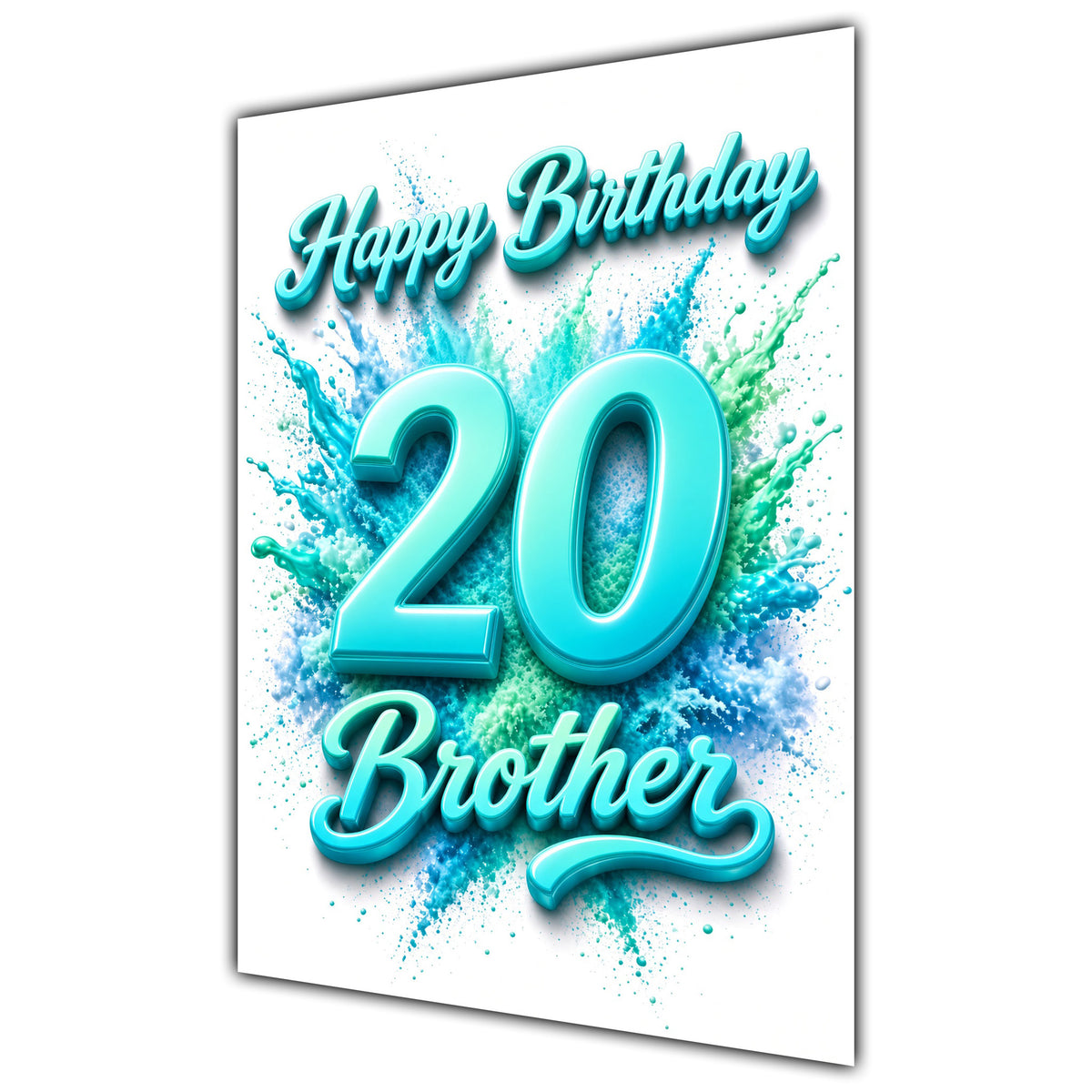 Happy Birthday Brother 20th Teal Splash Greeting Card A5