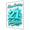 Happy Birthday Grandson 21st Teal Splash Greeting Card A5