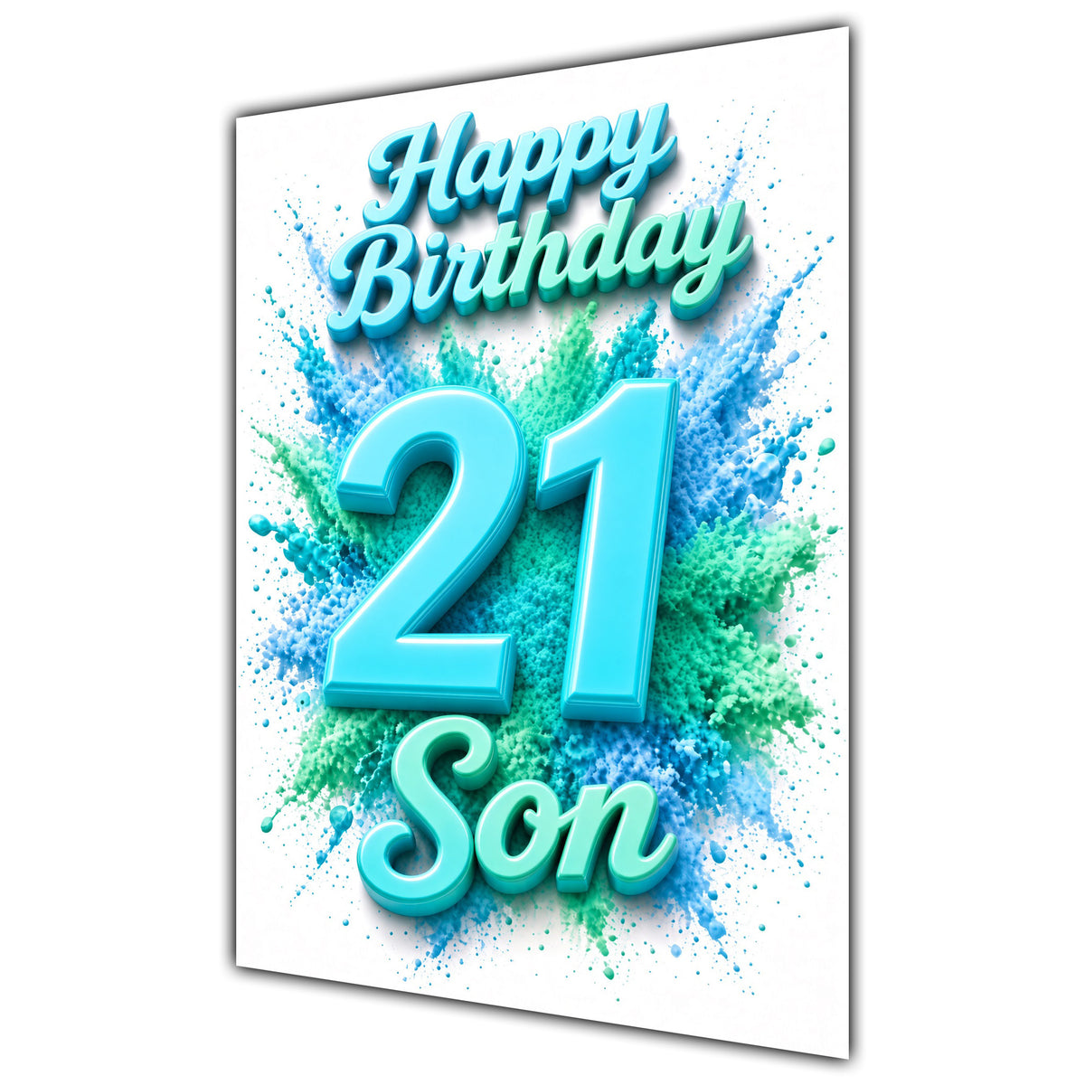 Happy Birthday Son 21st Teal Splash Greeting Card A5