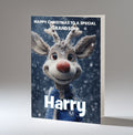 Personalised Christmas Card For Grandson, Son, Nephew, Brother, Friend, Rudolph The Red Nose Reindeer The Football Fan