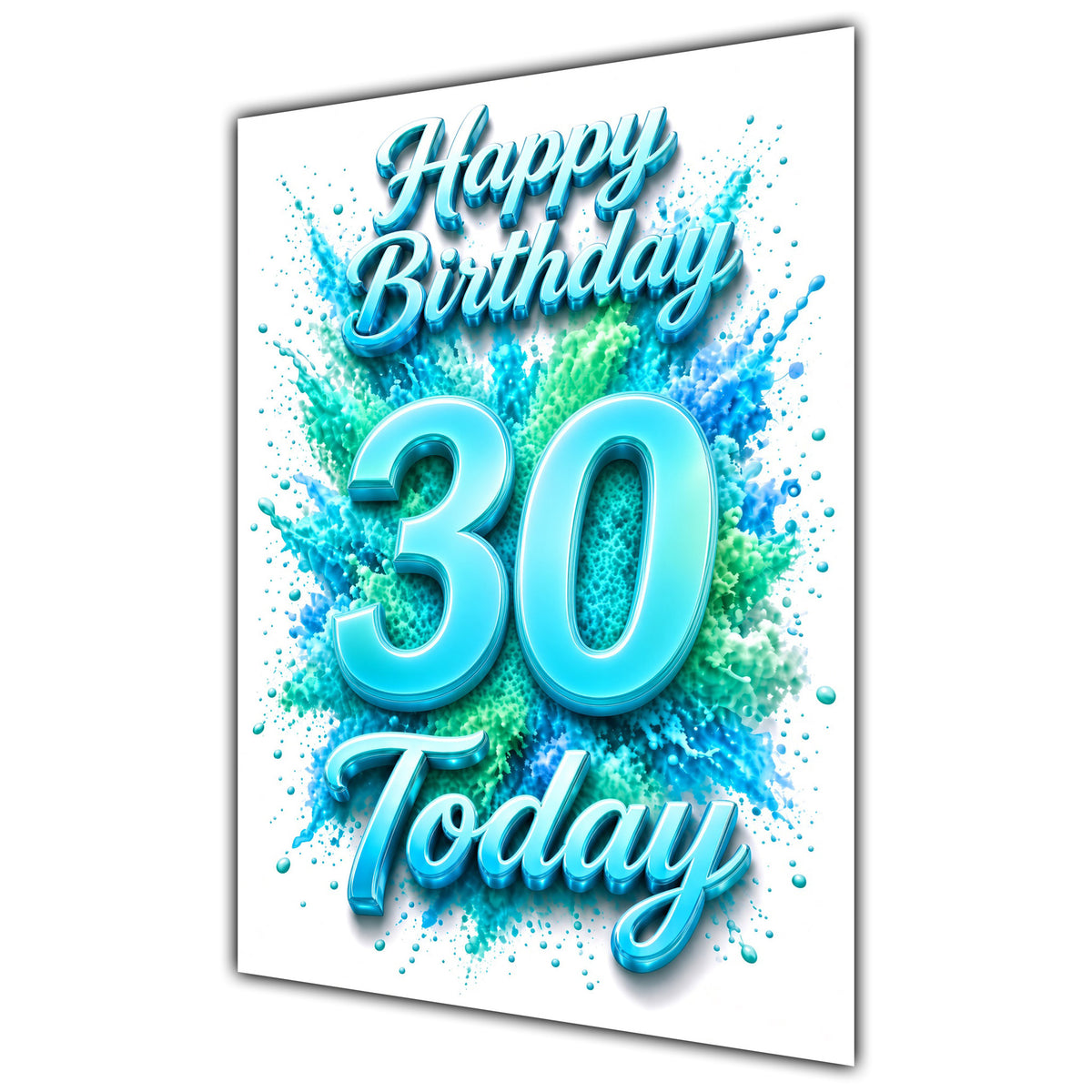 30th Birthday Card - Turquoise Number and Colour Splash