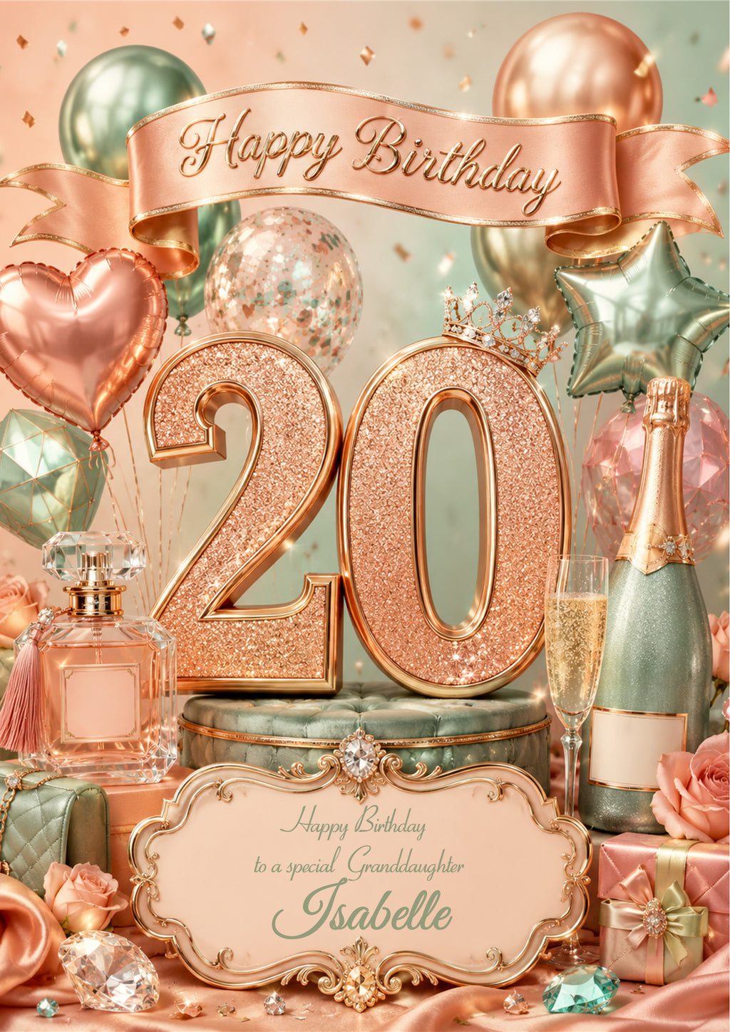 20th Birthday Card Daughter Granddaughter Niece Personalised A5 Size E977-7