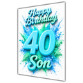 Son 40th Birthday Card - Turquoise Number and Colour Splash