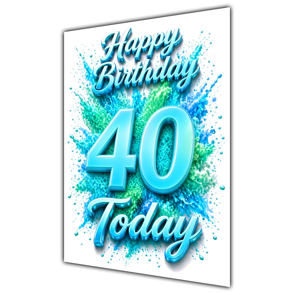 40th Birthday Card - Turquoise Number and Colour Splash