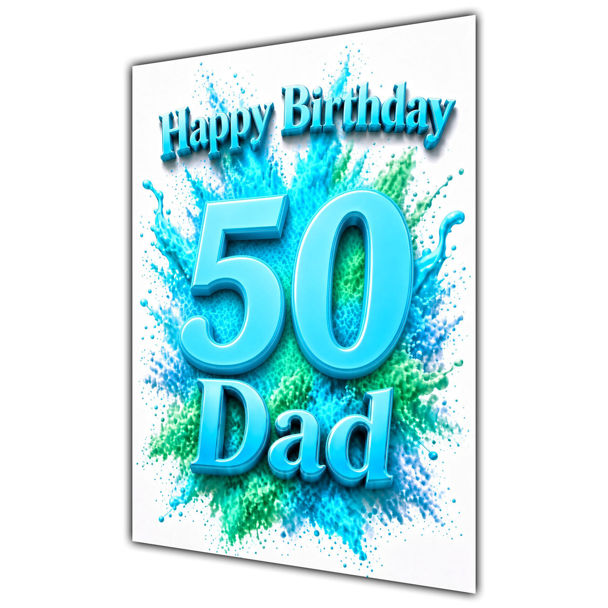 Dad 50th Birthday Card - Turquoise Number and Colour Splash