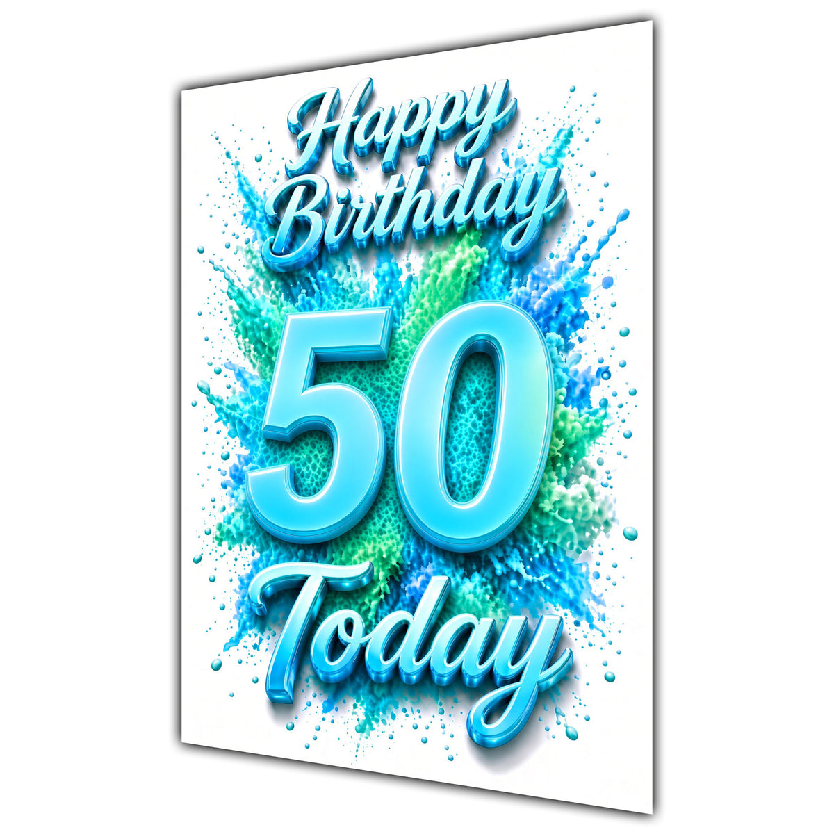 50th Birthday Card - Turquoise Number and Colour Splash