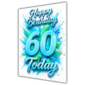 60th Birthday Card - Turquoise Number and Colour Splash