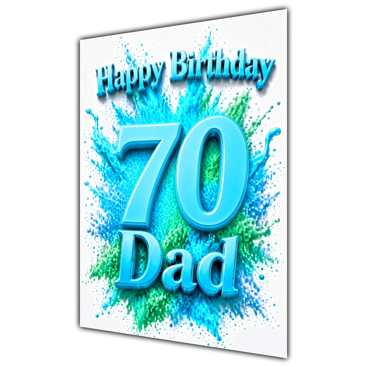 Dad 70th Birthday Card - Turquoise Number and Colour Splash