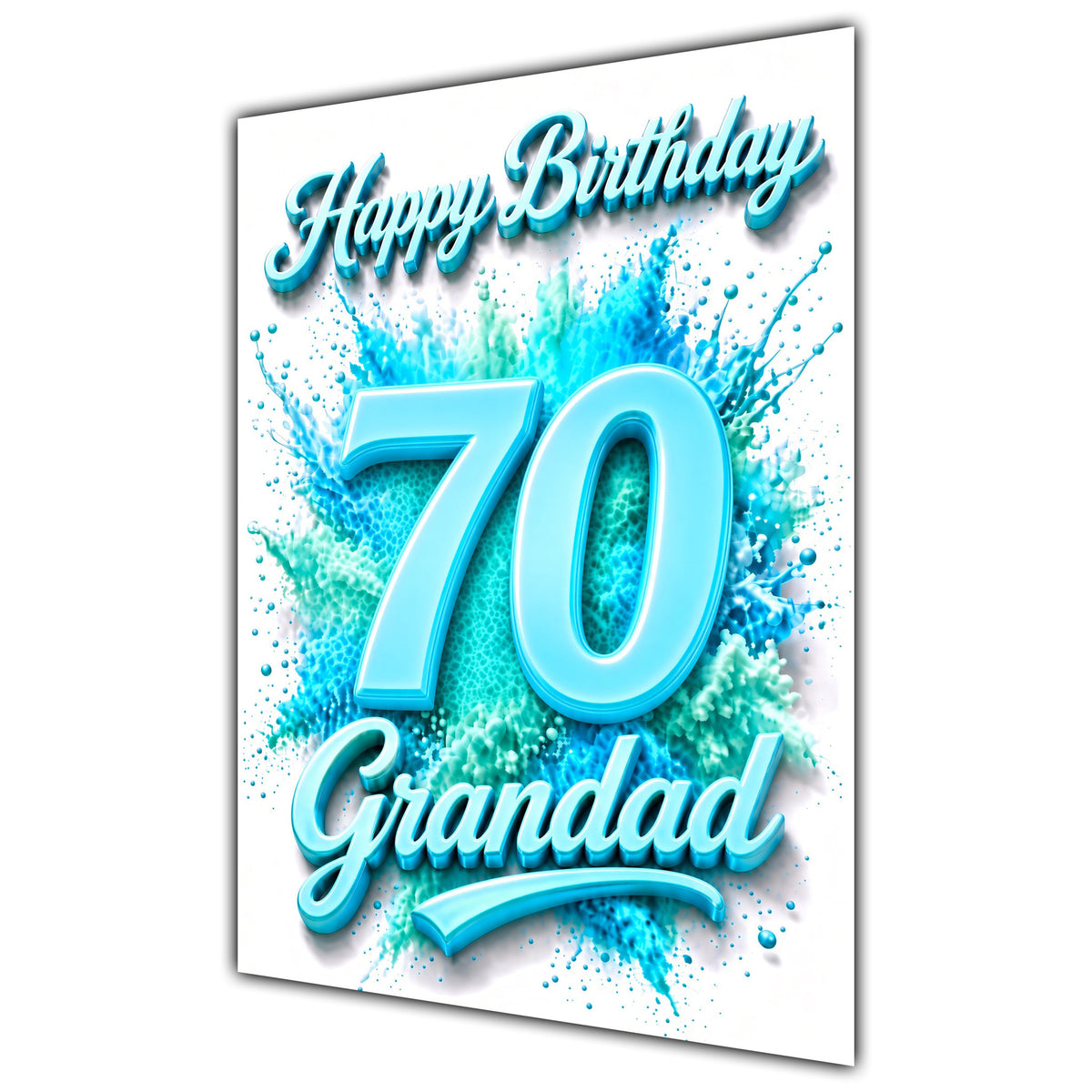 Grandad 70th Birthday Card - Turquoise Number and Colour Splash