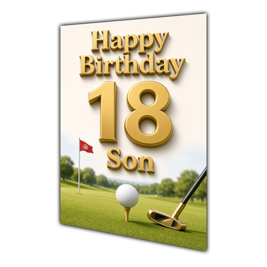Son 18th Birthday Card - Golf and Gold Number
