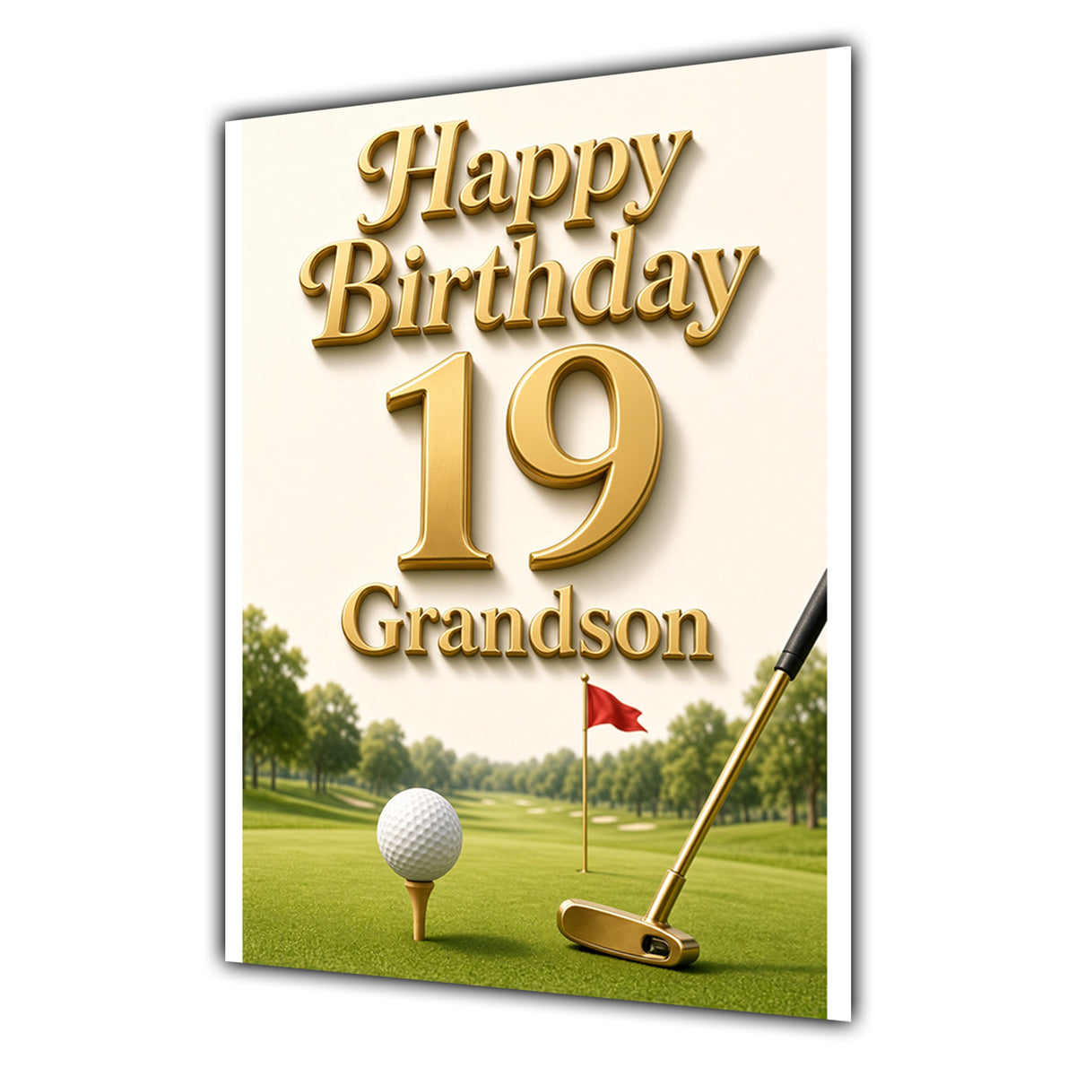 Grandson 19th Birthday Card - Golf and Gold Number