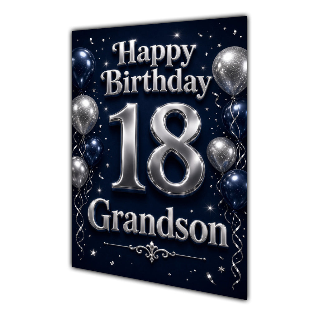 Grandson 18th Birthday Card - Navy and Silver Balloons