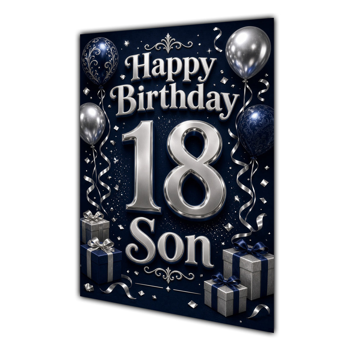 Son 18th Birthday Card - Navy and Silver Balloons