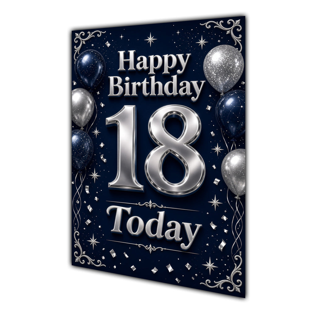 18th Birthday Card - Navy and Silver Balloons