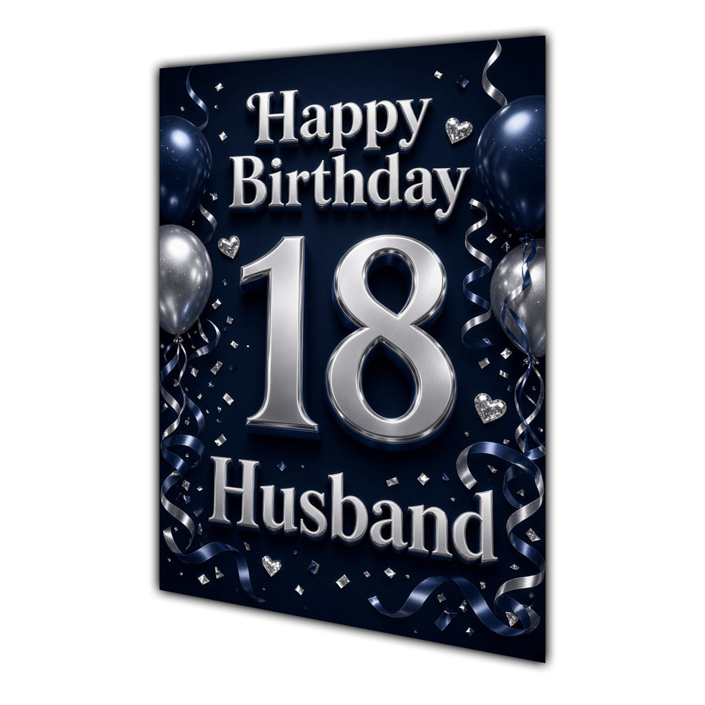 Husband 18th Birthday Card - Navy and Silver Balloons