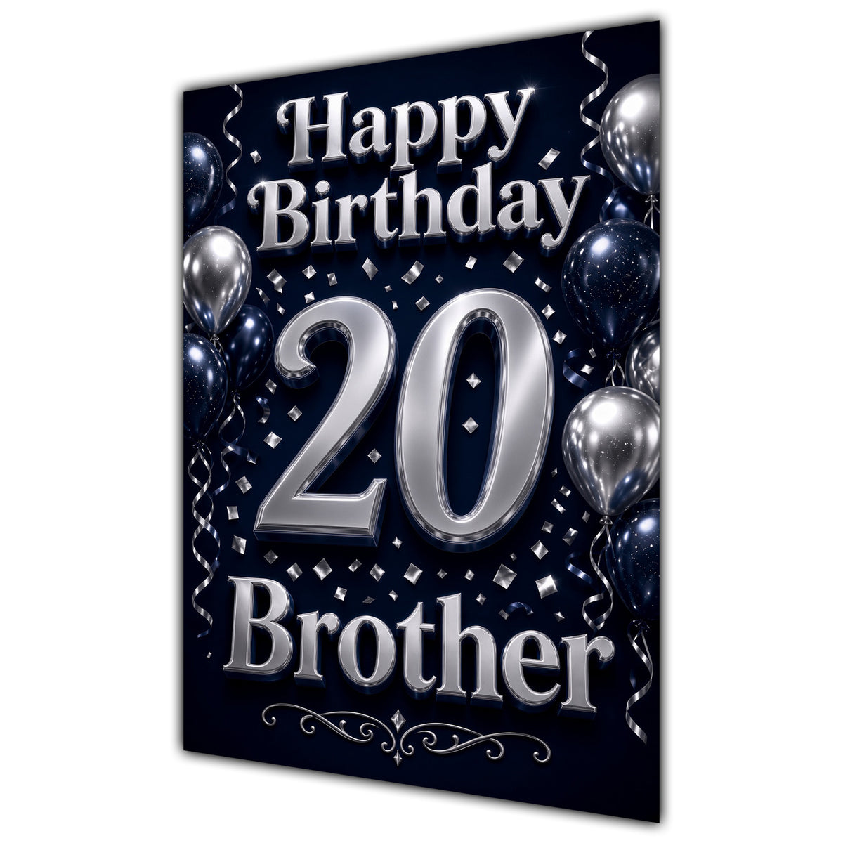 Brother 20th Birthday Card - Navy and Silver Balloons