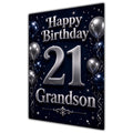 Grandson 21st Birthday Card - Navy and Silver Balloons