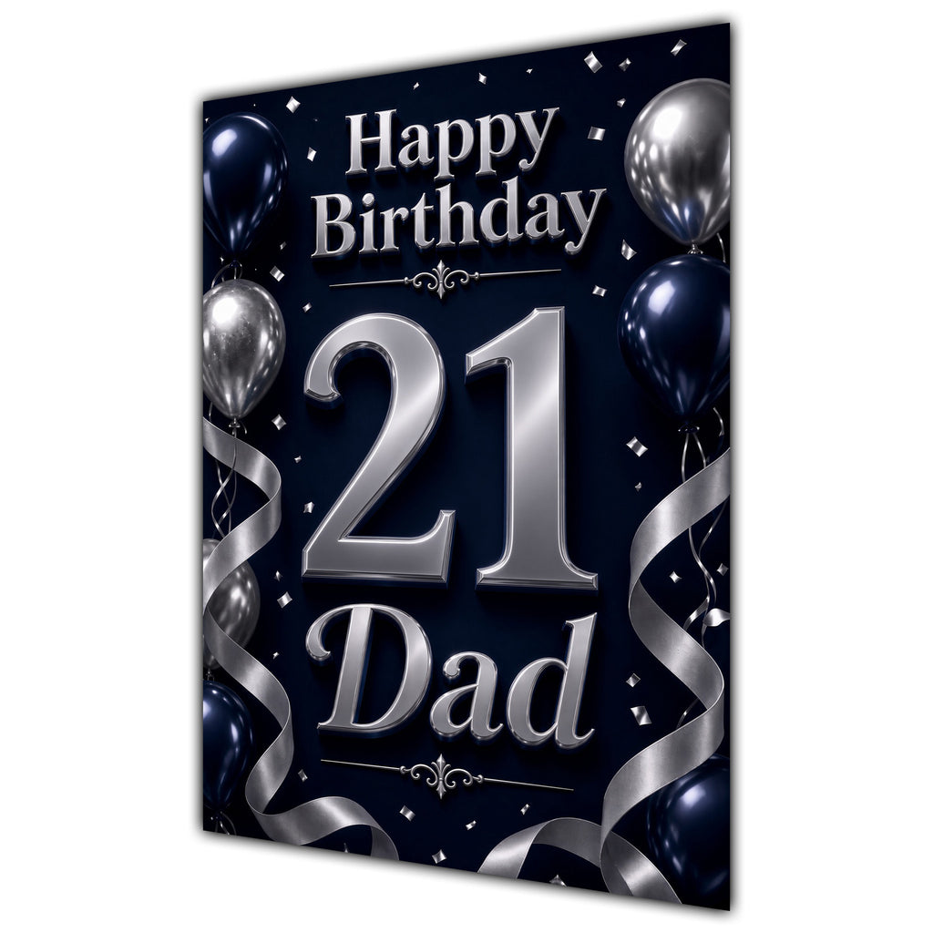Dad 21st Birthday Card - Navy and Silver Balloons
