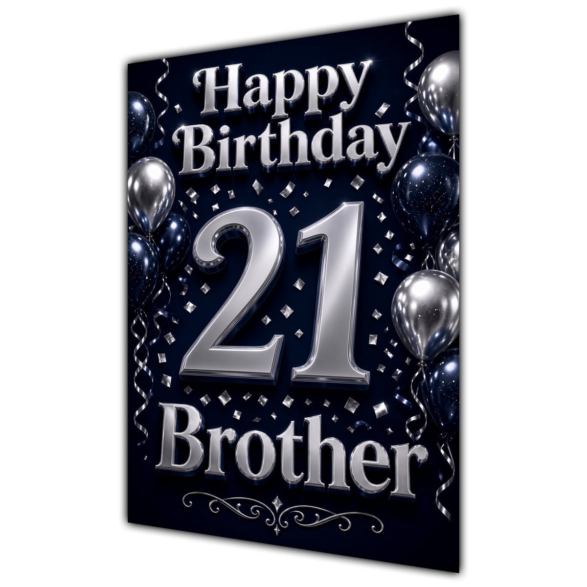 Brother 21st Birthday Card - Navy and Silver Balloons