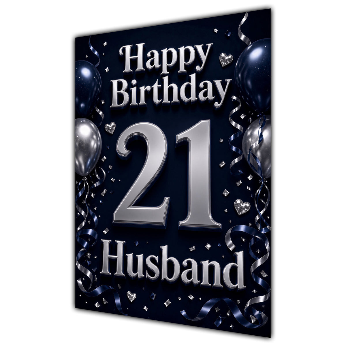Husband 21st Birthday Card - Navy and Silver Balloons