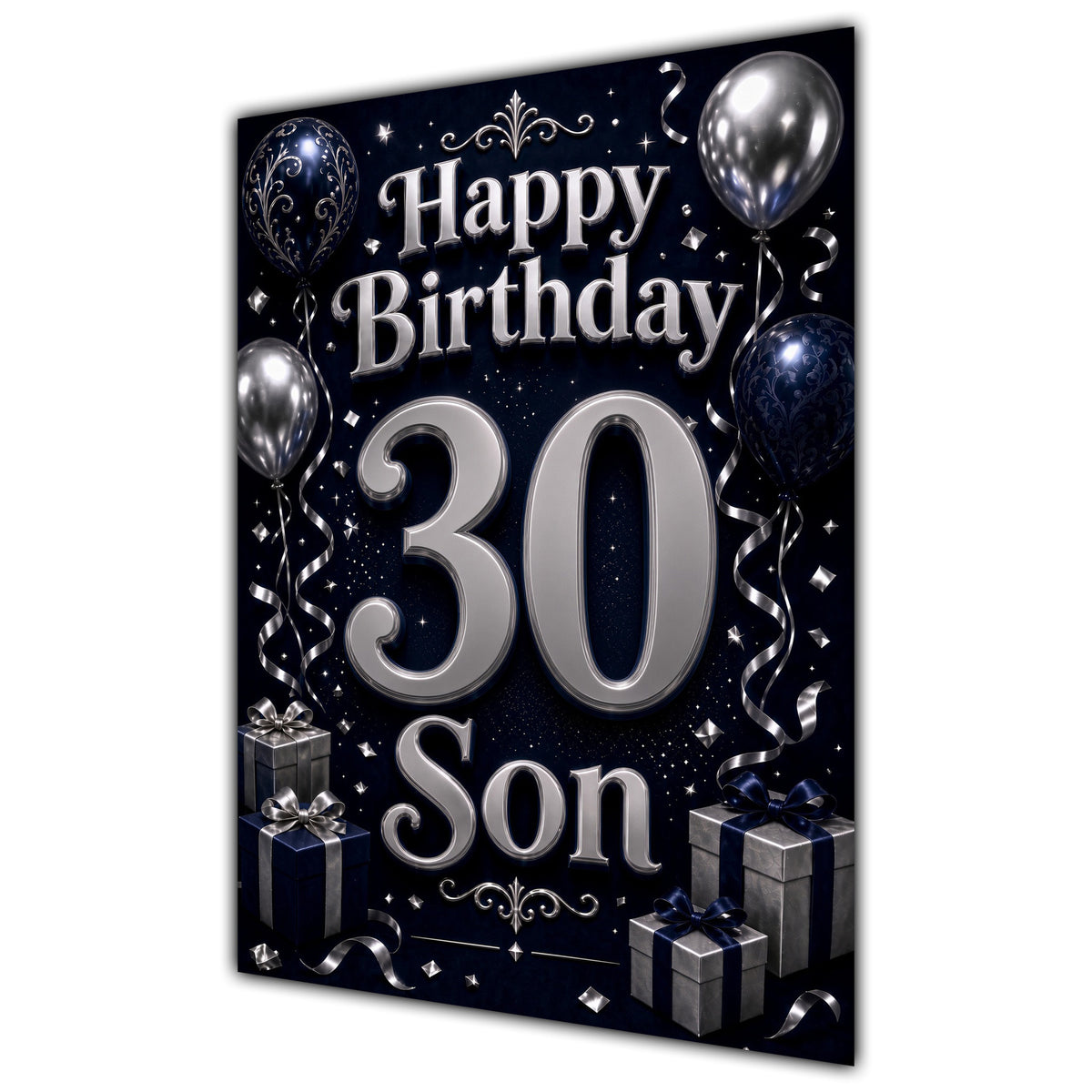 Son 30th Birthday Card - Navy and Silver Balloons