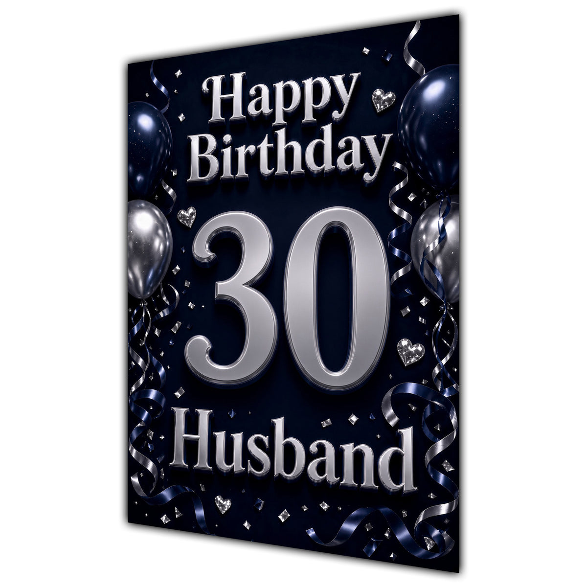 Husband 30th Birthday Card - Navy and Silver Balloons
