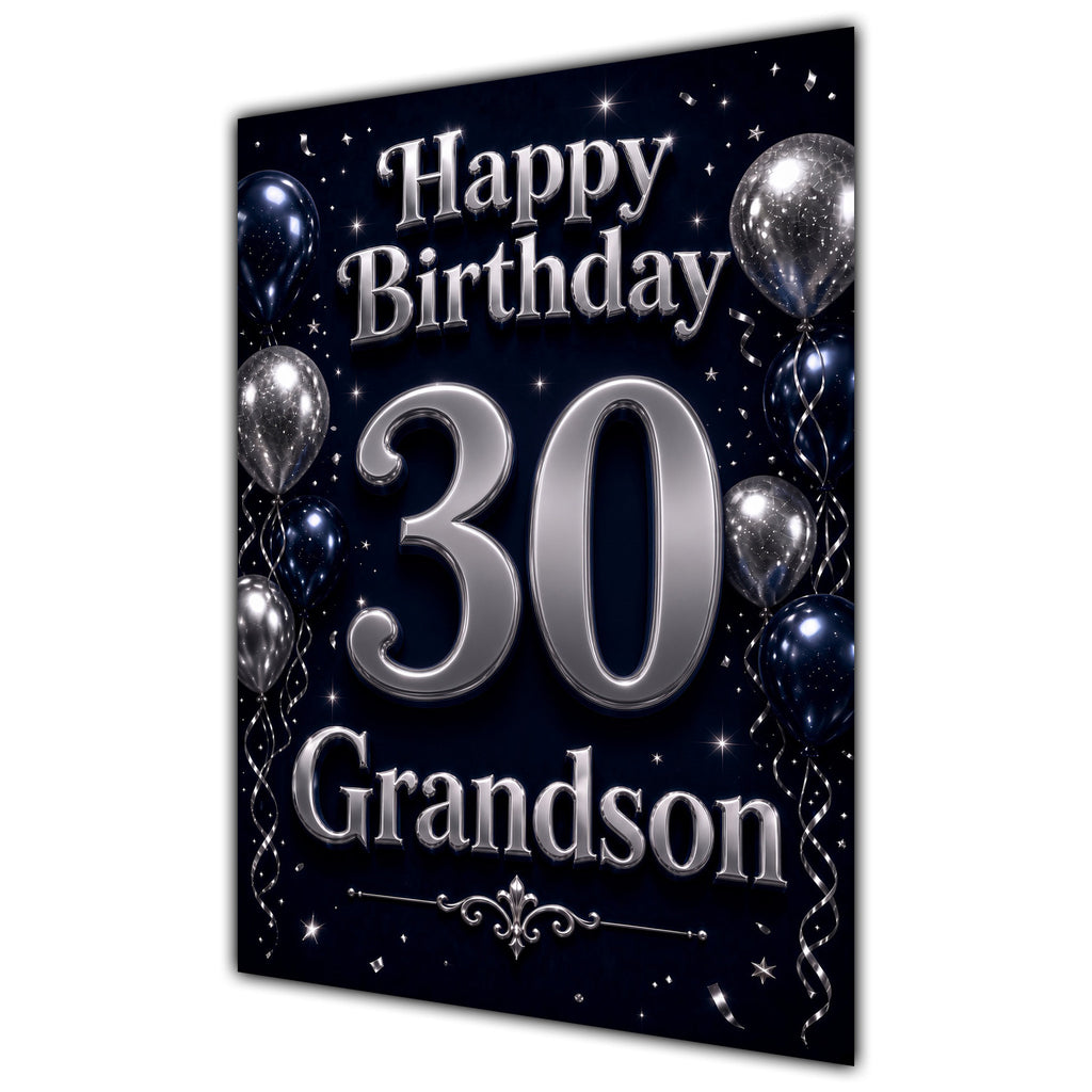Grandson 30th Birthday Card - Navy and Silver Balloons