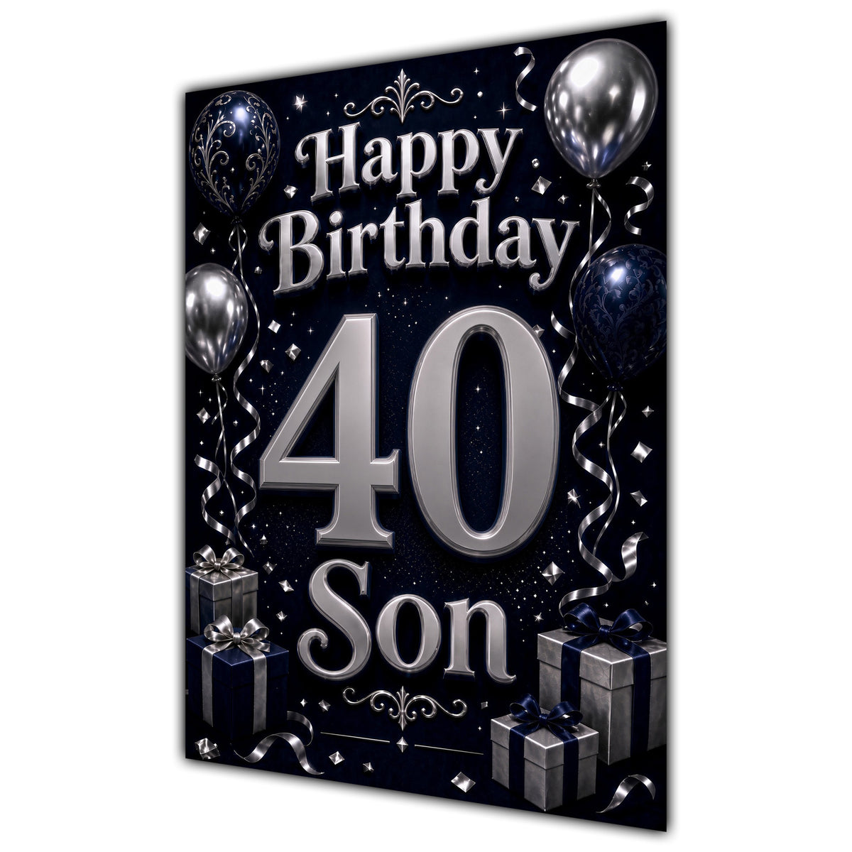 Son 40th Birthday Card - Navy and Silver Balloons