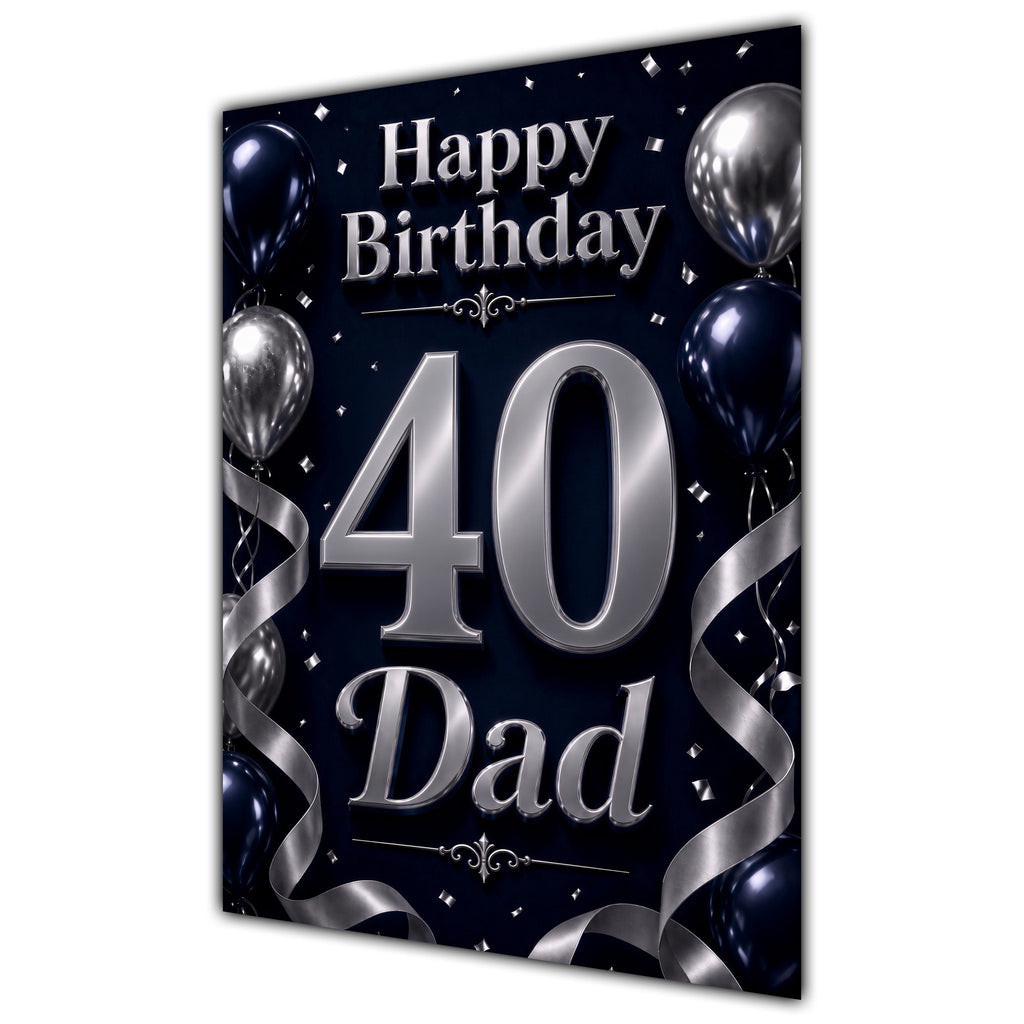 Dad 40th Birthday Card - Navy and Silver Balloons